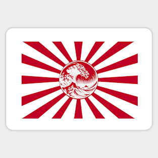 The Great Wave off Kanagawa on Japanese Flag Sticker